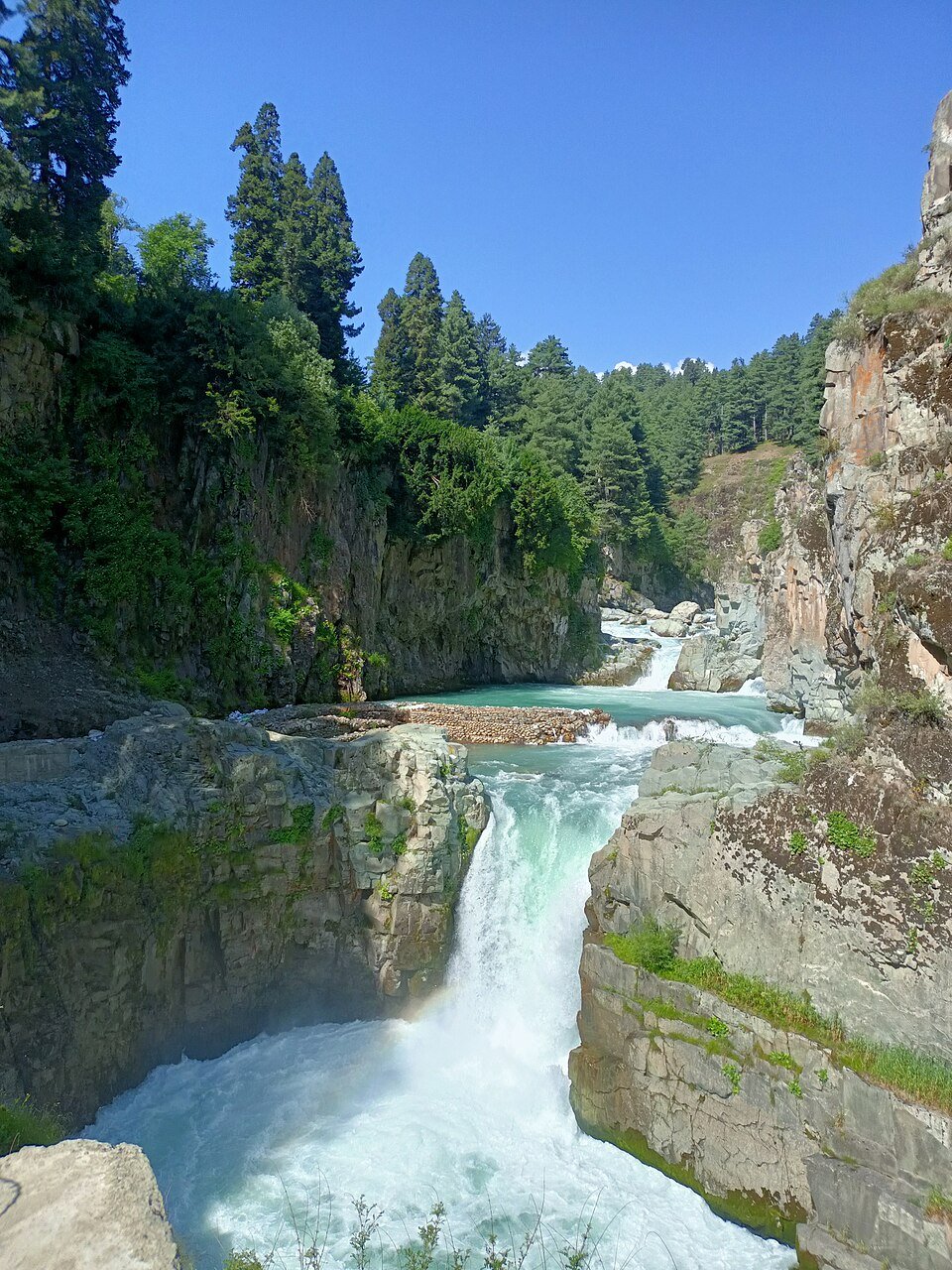 Aharbal Waterfall in full spring flow